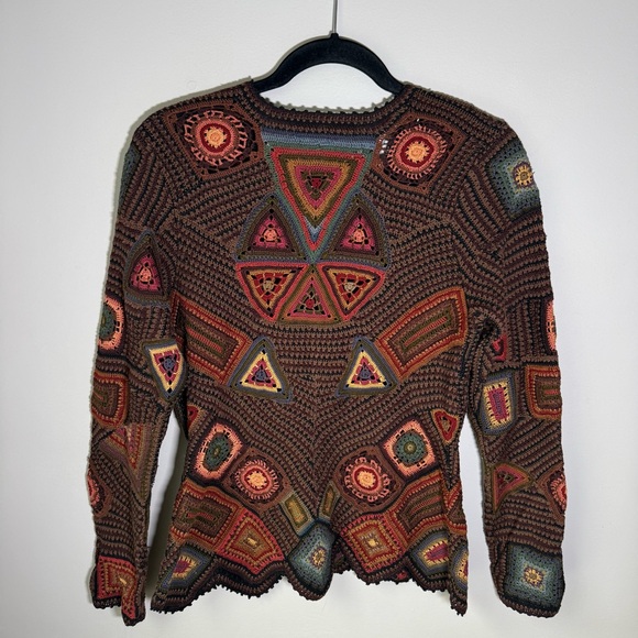 Peruvian Connection Granny Square Patchwork Cardigan Sweater Small Pima RARE - Picture 3 of 10